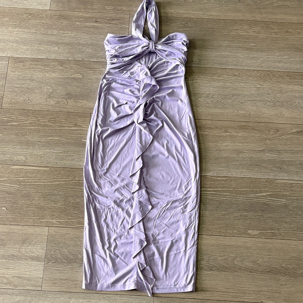 Torn by Ronny Kobo Lilac Strapless Maxi Dress with Front Ruffle Size Small